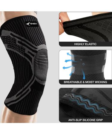 ENEX Knee Support Brace - Compression Sleeve with Stabilizers & Gel Pad for Meniscus Tears, Arthritis & Joint Pain Relief - ACL Support for Running, Squats & Sports - Men Women - Black - S - Buy Online on GoSupps.com