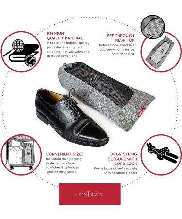 LeanTravel Breathable Mesh Shoe Bags with Drawstring Cord Lock - Set of 6, Grey - Buy Online on GoSupps.com