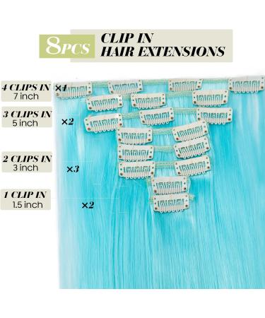 S-noilite 26 Long Sky Blue Clip in Hair Extensions - 8 Piece 18 Clips Hairpiece - Buy Online on GoSupps.com