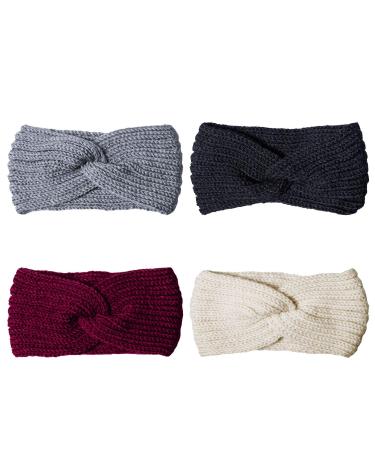 Chalier Cable Crochet Turban Ear Warmer Headband Set for Women - 4 Pack, Winter Headbands, Gift, B-Black - Buy Online on GoSupps.com