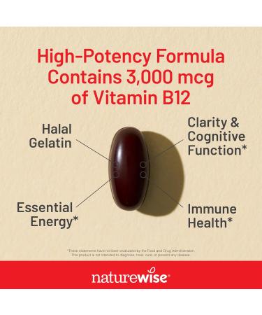 NatureWise Vitamin B12 3000 mcg - Extra Strength - Supplement for Supporting Energy Levels Mental Clarity Nervous System Health - Easy-to-Swallow Soy and Gluten-Free Non-GMO - 60 Softgels - Buy Online on GoSupps.com