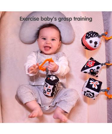 Tumama High Contrast Baby Toys - Black & White Plush Rattle Rings for Newborns & Toddlers | 4 Pack Stroller & Car Seat Hanging Toys (0-12 Months) - Buy Online on GoSupps.com