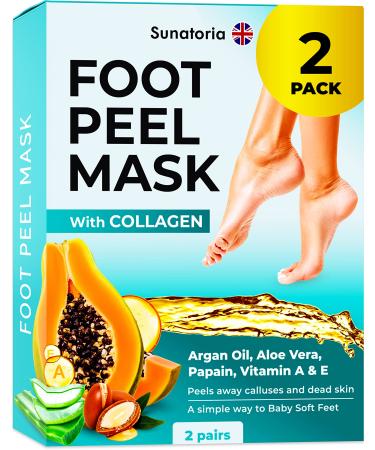 Foot Peel Mask - Dermatologically Tested - 2 Pack (Pairs) Exfoliating Foot Mask - Makes Feet Baby Soft by Peeling away Calluses & Dead Skin Remover by SUNATORIA - Updated Formula (Aloe Vera)