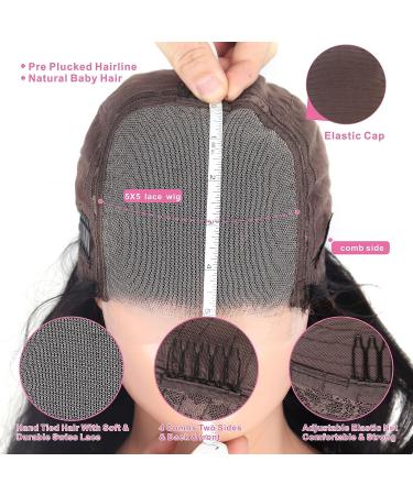 Aaliweya 5x5 HD Lace Closure Human Hair Wig Body Wave 22 inch - Natural Black - Pre Plucked with Baby Hair - 150% Density - Buy Online on GoSupps.com