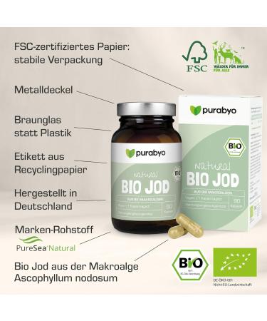 Organic Jod Capsules | Natural Iodine from Hebrides Algae | Bio Kelp Vegan Supplements | 150 g Organic Iodine per Capsule | Eco-Friendly Glass Container - Buy Online on GoSupps.com
