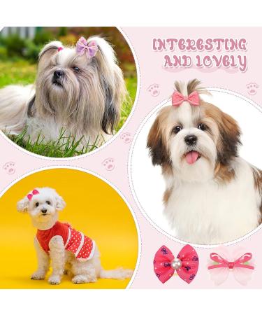 20 Pcs Handmade Cute Dog Hair Bows with Rhinestones and Pearls for Small Dogs - Grooming Accessories in Rose Pink and Purple - Buy Online on GoSupps.com
