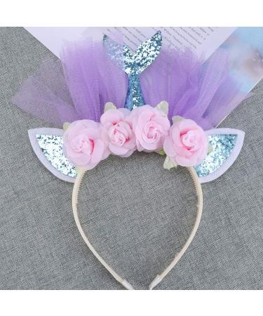 Lurrose Glitter Mermaid Headband Cute Cat Ear Hair Bands Mesh Hair Hoop Headdress Party Supplies Decorations for Baby Girls Kids (Blue) Picture 2 - Buy Online on GoSupps.com