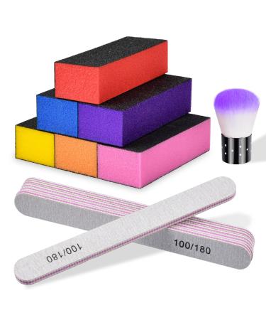 Nail Buffers Blocks, TsMADDTs 13pcs Nail Files and Buffers Sanding Buffer for Acrylic Nails 3 Way Buffing File 60 60 100 Grit with Brush Pedicure Manicure Tool
