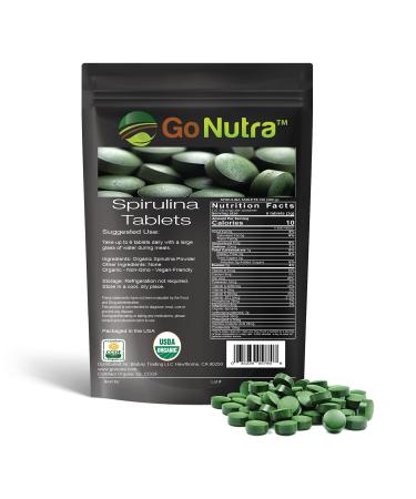 Go Nutra Organic Spirulina Tablets 3000mg Per Serving 720 Tablets - Superfoods Rich in Minerals Vitamins Chlorophyll Amino Acids Fatty Acids Fiber & Proteins. Non-Irradiated Non-GMO & Vegan