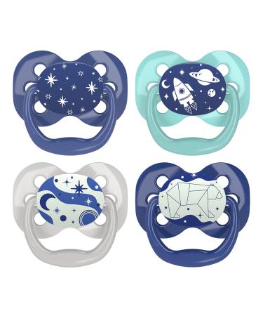 Dr. Brown's Advantage Reversible Baby Pacifier, Breathable Open Shield for Max Airflow, 100% Silicone Rounded Bulb, Blue, 4 Count (Pack of 1) 4 Pack, Blue & Glow-in-the-Dark