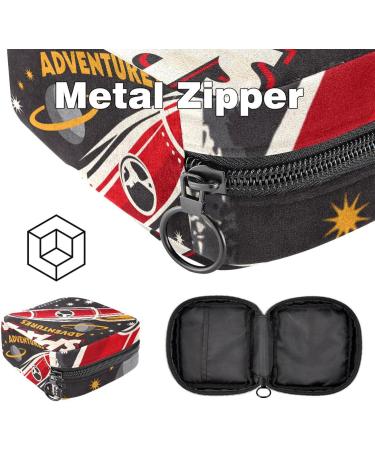 Portable Space Adventure Rocket Sanitary Napkin Storage Bag | Menstruation Pad & Menstrual Cup Pocket for Teens & Women - Zip Closure Colorful Design - Buy Online on GoSupps.com