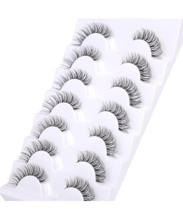 ALICROWN Wispy Fluffy Natural Look False Eyelashes - 7 Pairs Faux Mink Short 3/4 Lashes for Volume Cat Eye - Clear Band Strip Fake Eyelashes - Buy Online on GoSupps.com