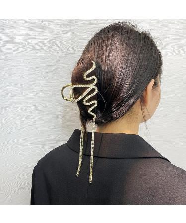Bedazzled Sparkle Claw Clip with Dangling Chain - Fancy Gold Hair Clip for Women - Buy Online on GoSupps.com