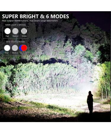 MIXILIN Rechargeable Spotlight 150000 Lumens Handheld Hunting Flashlight with Cob Light, Solar Panels | Lightweight, Super Bright for Hunting, Boating, Camping - Black - Buy Online on GoSupps.com