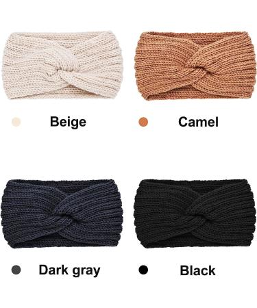 Chunky Knit Headband Set for Women - Black, Dark Grey, Camel, Beige - Buy Online on GoSupps.com