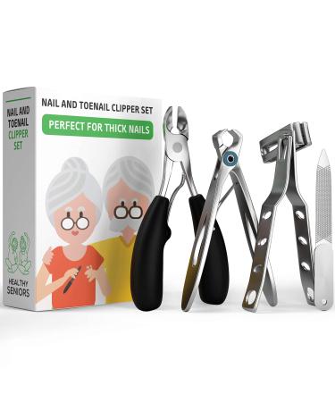 Healthy Seniors Complete Nail and Toenail Clipper Set - Designed for Thick Nails. Perfect for Diabetics or People Suffering from Arthritis