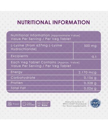 High Strength L-lysine 500mg Tablets | Immune Support & Collagen Synthesis | Essential Amino Acids | 120 Count | International Shipping Available - Buy Online on GoSupps.com