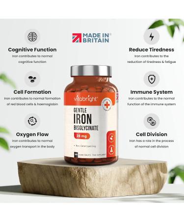 Gentle Iron Tablets 28mg - 180 Vegan Tablets | 3 Month Supply | Iron Bisglycinate Chelate for Men & Women | 200% NRV Iron Pills for Tiredness & Fatigue - Buy Online on GoSupps.com