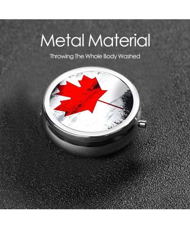 Canadian Flag Portable Metal Pill Box - Round Mini 3-Compartment Design for Travel - Black Fastening - Ideal for Small Pills - Buy Online on GoSupps.com