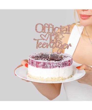 Rose Gold Glitter 'Officially A Teenager' 13 Cake Topper - 13th Birthday Party Decorations for Teens - Buy Online on GoSupps.com