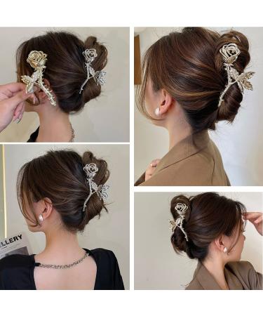 2Pcs Metallic Rose Hair Claw Clips - Medium Size Elegant Floral Barrettes for Women with Thick or Thin Hair - Strong Hold and Stylish Hair Accessory - Buy Online on GoSupps.com