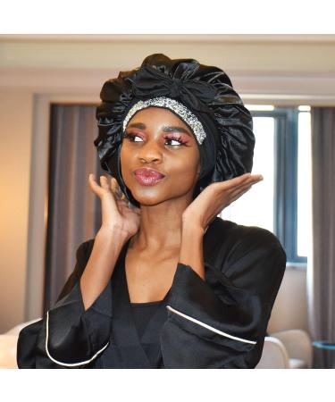 Queen Rhinestone Diamond Pink Jumbo Satin Bonnet for Women - Large Night Sleeping Cap for Long Curly Hair - Buy Online on GoSupps.com