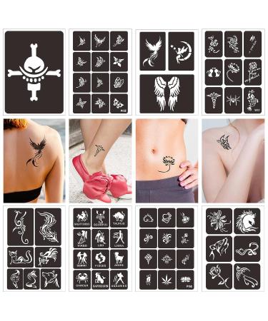 Sainyarh Henna Tattoo Stencils - 12 Sheets for Kids, Teens, and Adults | Airbrush Tattoo Stencils - Reusable and Easy to Use | Henna Tattoo Kit with 120 Unique Designs - Buy Online on GoSupps.com