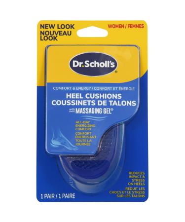 Dr. Scholl's Heel Cushions with Massaging Gel Gel Heel Cups All-Day Energizing Comfort Absorb Shock Reduce Impact & Stress Gel Cushioning Pad Insert Fit All Shoes Womens 6-10 1 Pair Women's