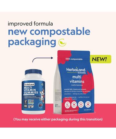 Herbaland Vegan Multivitamins Gummies for Adults - 90 Count Sugar-Free Organic Supplement with 13 Essential Vitamins - Vitamin A, C, D3, E, B6, B12, Zinc - Mixed Berry Flavor - Buy Online on GoSupps.com