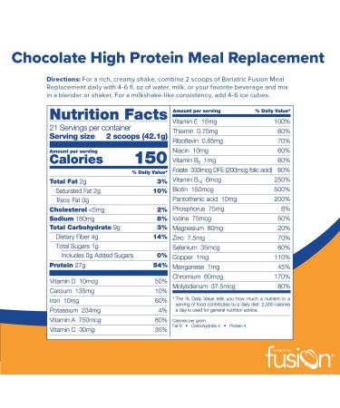 Bariatric Fusion Chocolate Meal Replacement 27g Protein Powder  21 Serving Tub for Bariatric Surgery Patients Including Gastric Bypass & Sleeve Gastrectomy - No Gluten  Aspartame or Sugar - Buy Online on GoSupps.com
