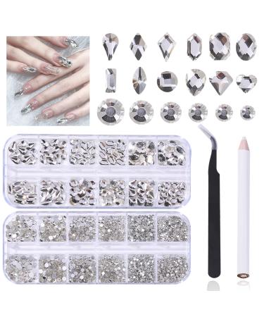 3120 White Diamond Nail Rhinestones HOINCO Crystal Nail Rhinestones 3D Mixed Size Crystal AB Flat Bottom Gemstone for Nail Art DIY Craft Decoration with Crayon Tweezers