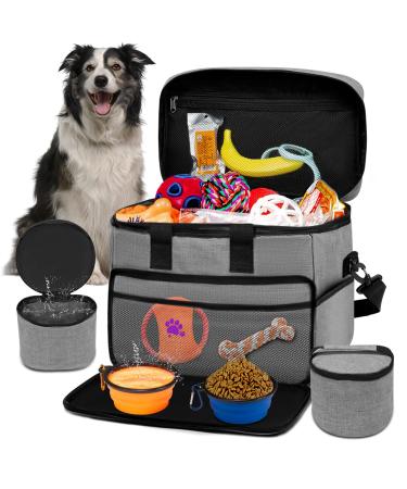 Dog travel bag Large pet travel set for deliveries includes 2 collapsible dog chains 2 travel food container dog travel set for a weekend away set (gray l) gray xl