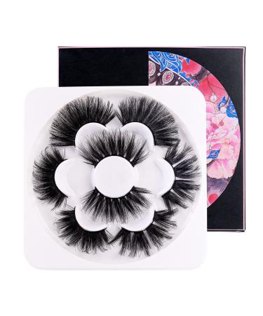 4pcs Mixed Eyelashes 25mm false mink lashes sets pack Eyelashes Long Thick fake wispy Fluffy eyelashes natural look mink lash Dramatic (1 Style 4 Pairs)