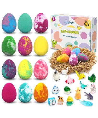 Bath Bombs for Kids with Toys Surprise Inside, Kids Bath Bombs 12 Pcs Bubble Bath Dino Egg Gift Set for Birthday Christmas Easter and Party Favor Gift for Girls and Boys