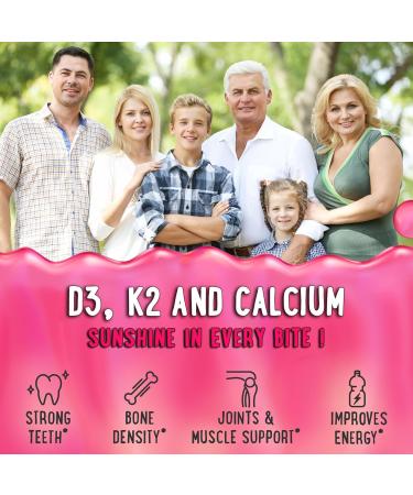 Center-Filled Vitamin D3 K2 & Calcium Gummies - Supplement for Healthy Teeth Bone & Energy - 5000 IU D3 120 mcg K2(MK-7) 120 mg CA - Vegan & Non-GMO - 60 Count Strawberry & Banana 60 Count (Pack of 1) - Buy Online on GoSupps.com