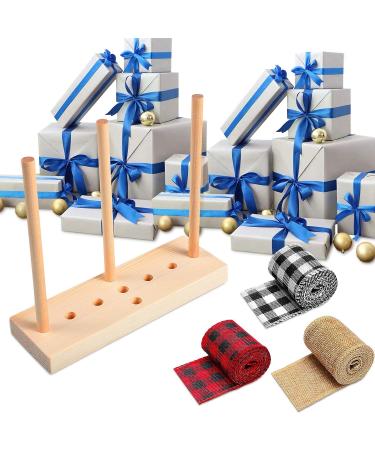 Wooden Ribbon Bow Maker with 3 Rolls Burlap Ribbons - Perfect for Christmas, Holiday Crafts & Decorations - Buy Online on GoSupps.com