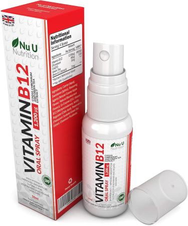 Vegan Vitamin B12 Spray 200g 50ml - Natural Apple & Blackcurrant Flavor - with CoQ10, Chromium & Green Tea Extract - Nu U Nutrition - Buy Online on GoSupps.com