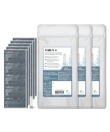 FORA 6 blood glucose hematocrit and hemoglobin test strips (3-in-1: BG HCT HB) / 75 pieces