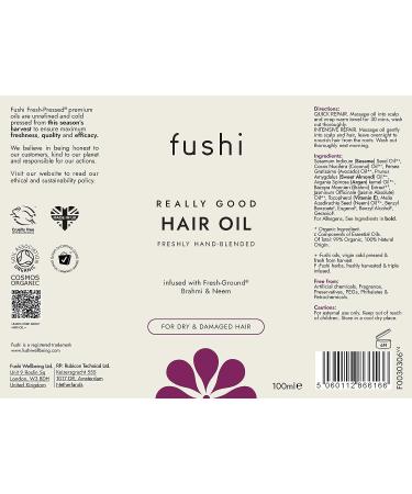 Fushi Really Good Hair Oil 100 ml - Antioxidant-Rich Formula for Dry, Damaged, Thinning, and Frizzy Hair | Ethical, Vegan, and UK-Made - Buy Online on GoSupps.com