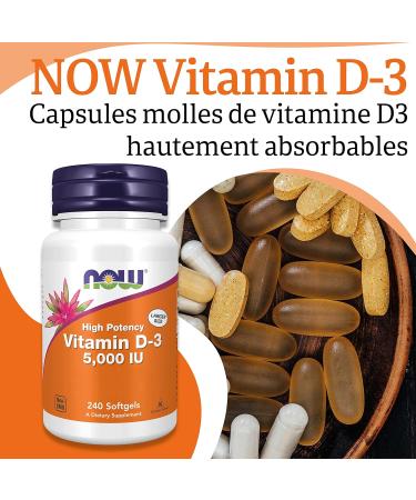 Now Foods Vitamin D3 Depot 5.000IU Cholecalciferol High Dosed 1 Capsule Every 5 Days 240 Soft Capsules Laboratory Tested Soy Free Gluten Free Non-GMO - Buy Online on GoSupps.com