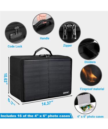 ENGPOW Fireproof Photo Storage Box | 16 Inner 4 x 6 Photo Case | Lockable Organizer for Valuables | Portable & Collapsible Container with Handle - Buy Online on GoSupps.com
