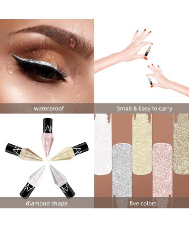 LAMUSELAND Glitter Liquid Eyeliner Set - 5 Colors Metallic Shimmer Pigment Eye Liner Pen - Waterproof Long Lasting Eyeshadow Makeup - Diamond Shape - 5pcs - Buy Online on GoSupps.com