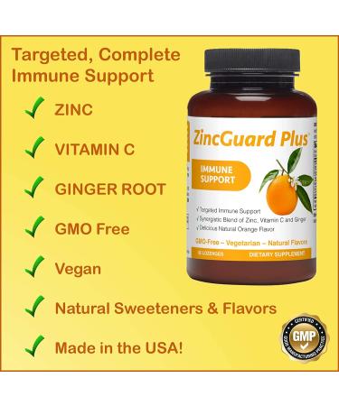 ZincGuard Plus Lozenges: Immune Support with Vitamin C & Ginger - 60 Vegan, GMO-Free Orange Lozenges - Buy Online on GoSupps.com