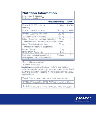 Pure Encapsulations Lutein and Zeaxanthin Vision Support Formula with Vitamin C - 60 Capsules - Buy Online on GoSupps.com