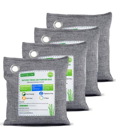 NIYIKOW Nature Fresh Bamboo Charcoal Air Purifying Bags (4 Pack x 200g), Charcoal Bags Odor Absorber, Moisture Absorber, Odor Eliminator for Home, Car, Closet, Pets, Basement