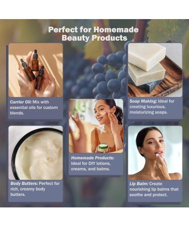 Plant Guru Grapeseed Oil 32 oz. Cold Pressed 100% Pure Natural Carrier For Skin Body Face and Hair Growth Moisturizer. Great For Creams Lotions Lip balm and Soap Making. - Buy Online on GoSupps.com