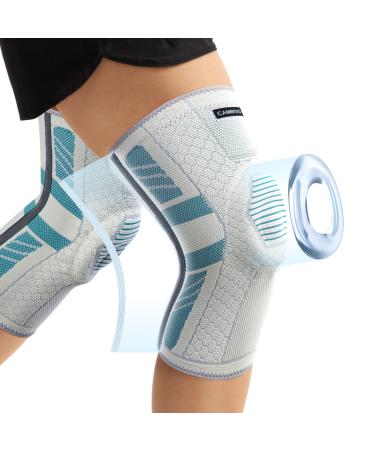 CAMBIVO 2 Pack Knee Braces for Knee Pain Women and Men Knee Compression Sleeve with PMMA Side Stabilizers and Patella Knee Pads Knee Support for Meniscus Tear Arthritis ACL Joint Pain Relief Running Volleyball (Medium STS-Beige Blue) Medium STS Beige Blue