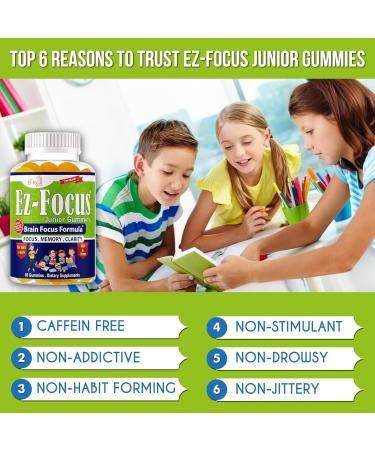 Ez-Focus Junior Brain Vitamins & Memory Supplements for Kids & Teens Focus Supplements Support Memory Attention Focus & Clarity Tasty 60 Chewable Gummies - Buy Online on GoSupps.com