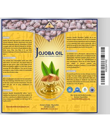 Organic Cold Pressed Jojoba Oil 8 Fl Oz - Bulk Carrier Oil for Beauty, Skin, Hair - Moisturizing & DIY Enhancer for Body Butter - Made in India - Hair Care Products - Buy Online on GoSupps.com