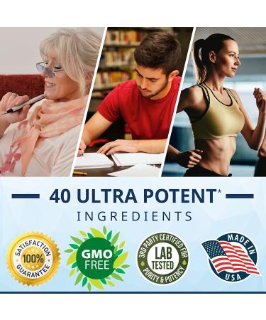 Advanced Brain Booster Supplements - Memory Focus & Clarity Vitamins with 40 Ingredients - Boost Energy & Enhance Brain Function - 60 Pills with DMAE for Nootropic Support - Buy Online on GoSupps.com